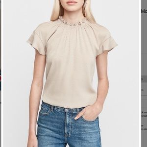 Jacquard Ruffle Mock Neck Top